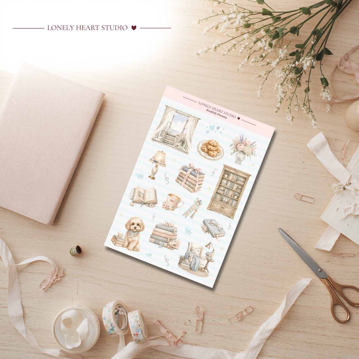 Bookish Dreams Pastel Sticker Sheet A6