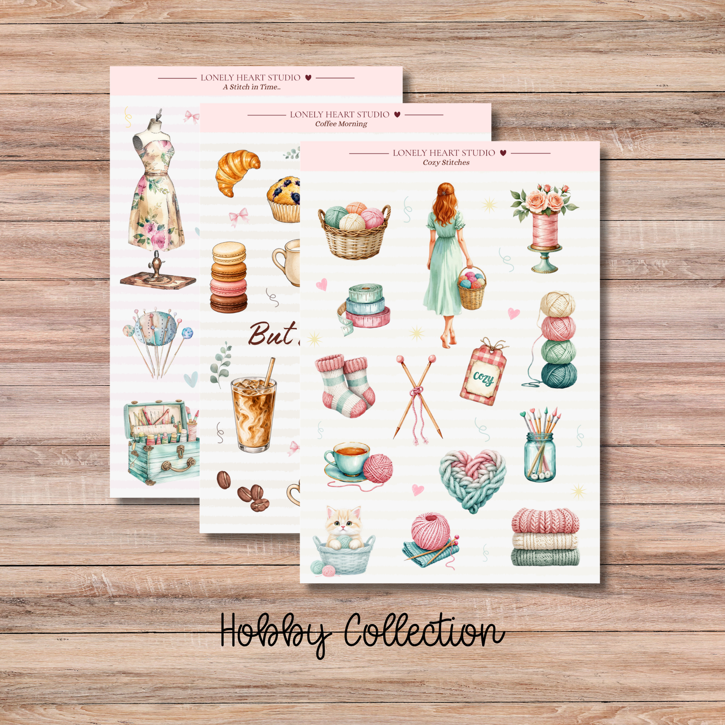 A Stitch in Time, Vintage Sewing Hobby Sticker Sheet A6