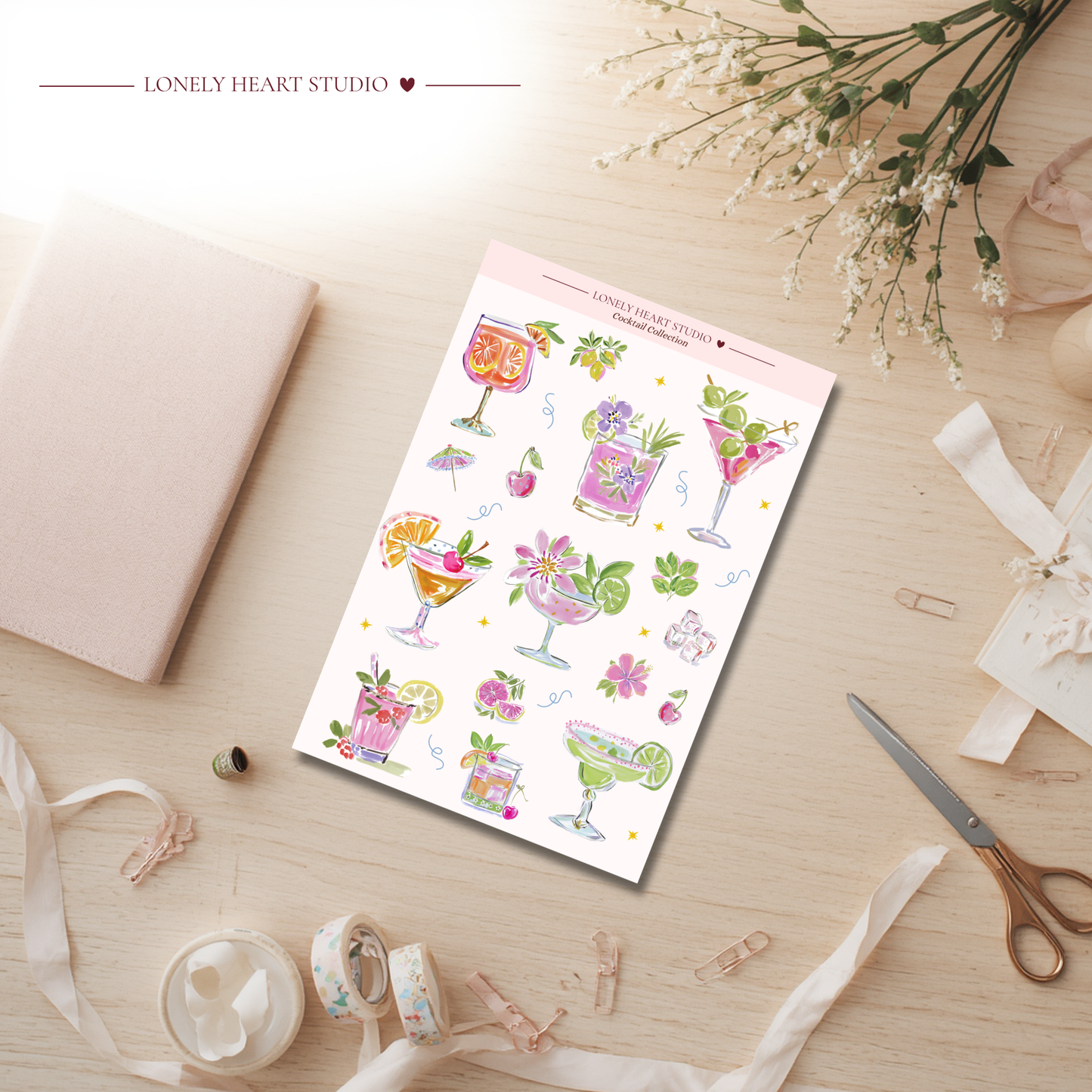 Happy Hour Cocktail Sticker Sheet A6