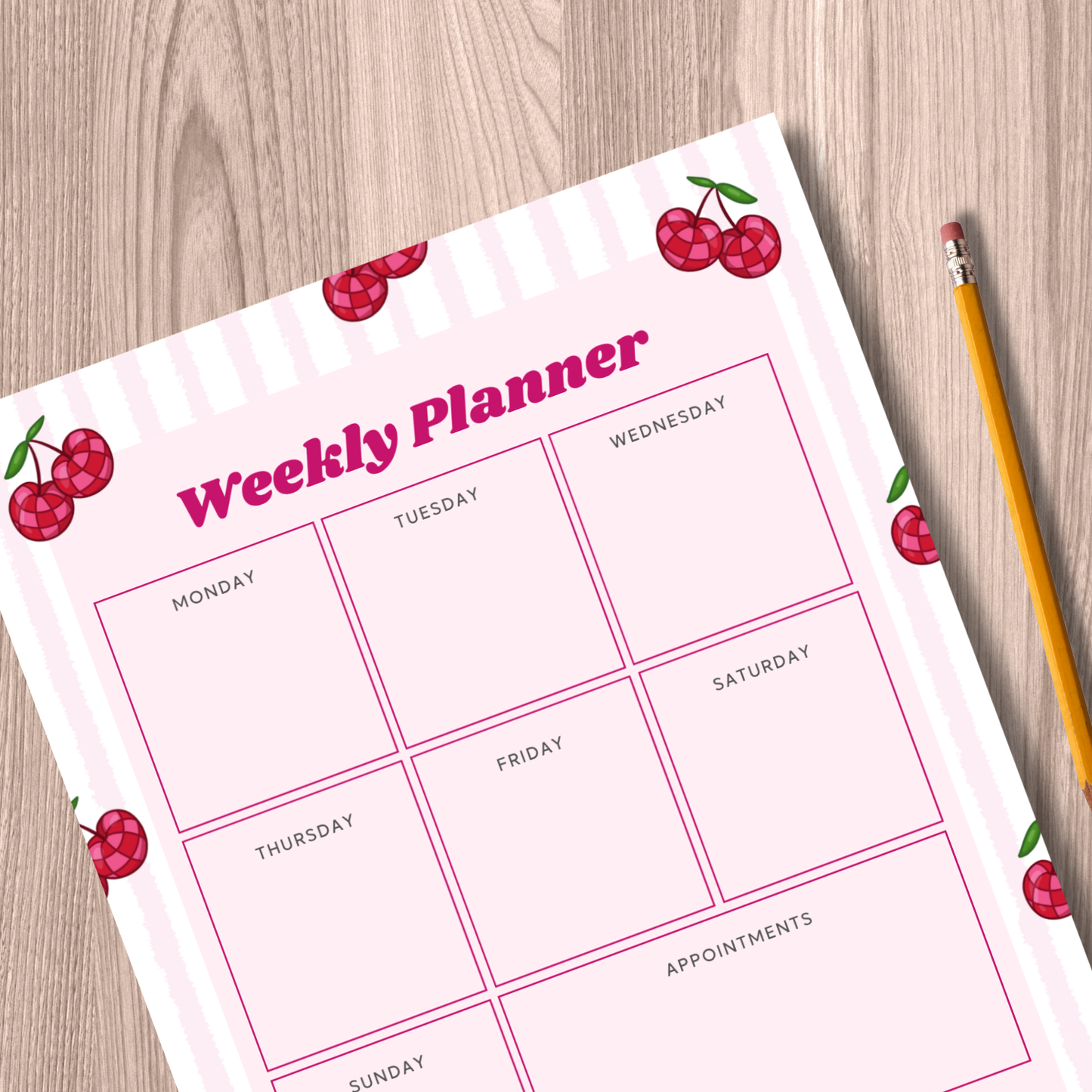 Cherry Weekly Planner Pad | A5 Desk Organiser with Notes & Appointments
