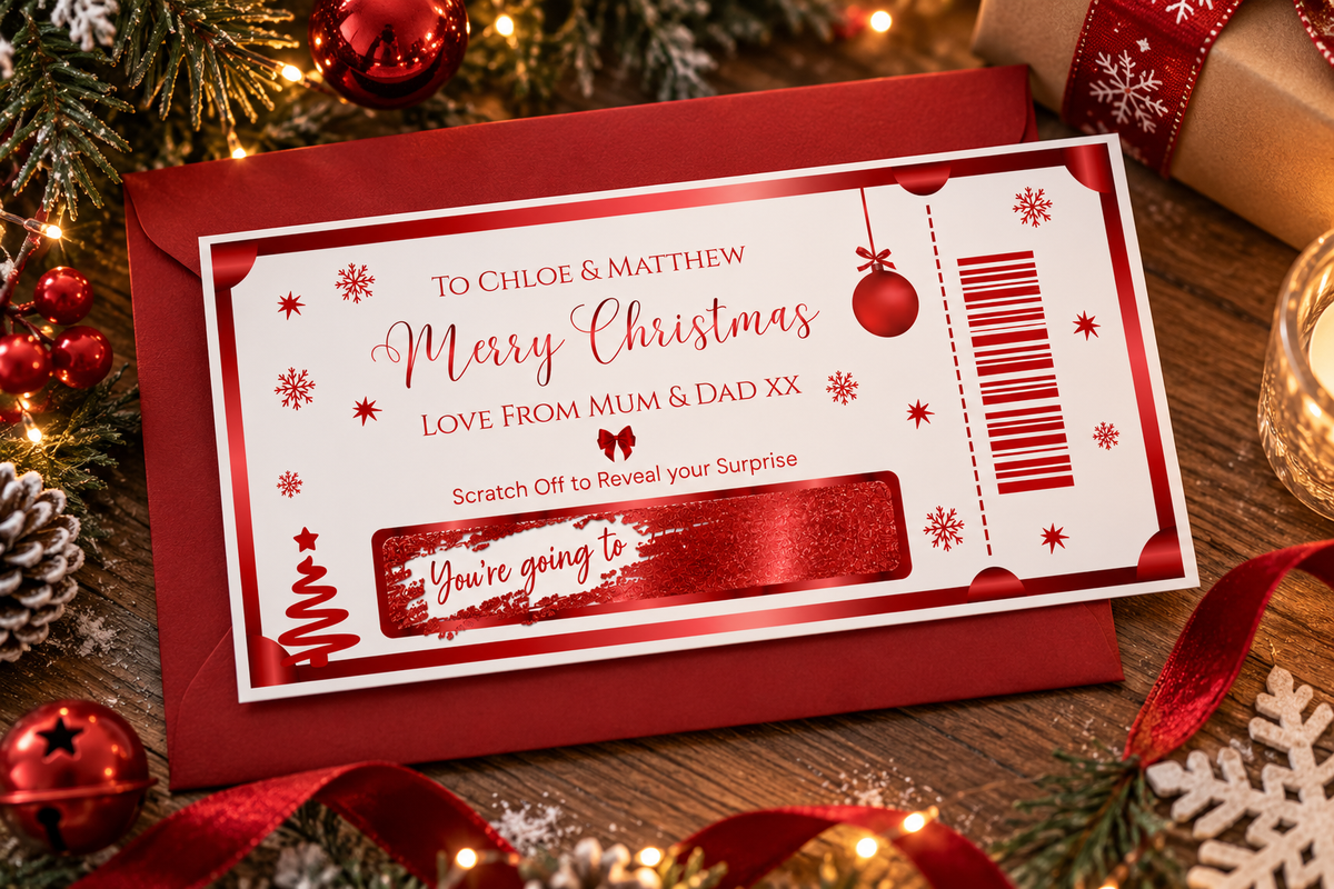 🎄 Personalised Christmas Scratch-Off Surprise Foiled Ticket