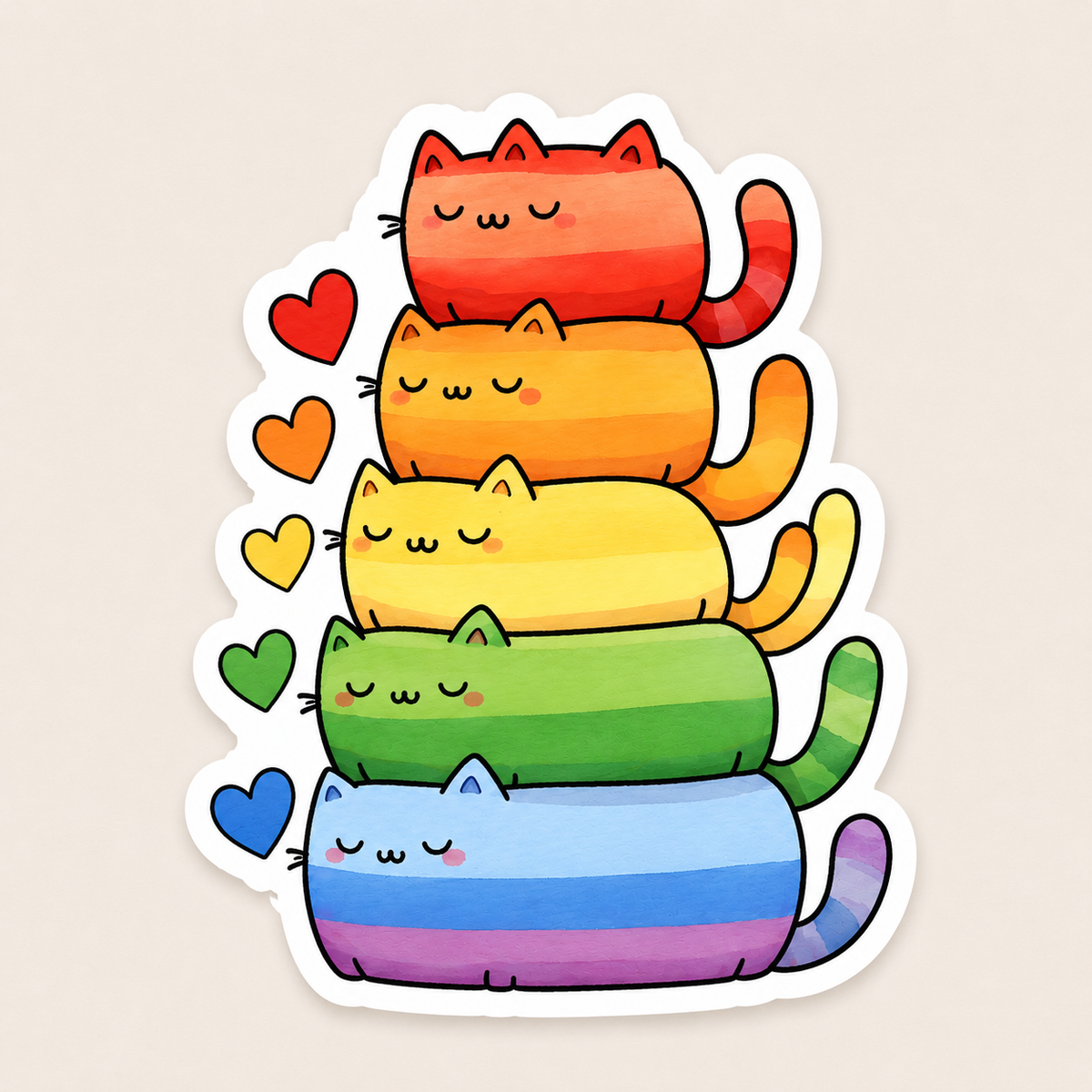 Rainbow Pride stack of Cats Sticker