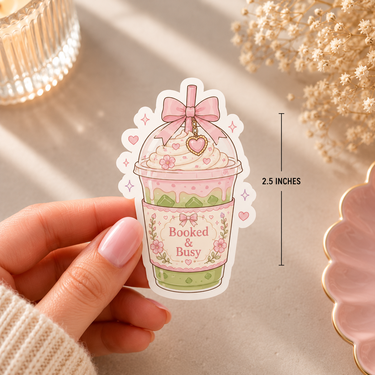Booked & Busy Matcha Matte finish Die Cut Sticker