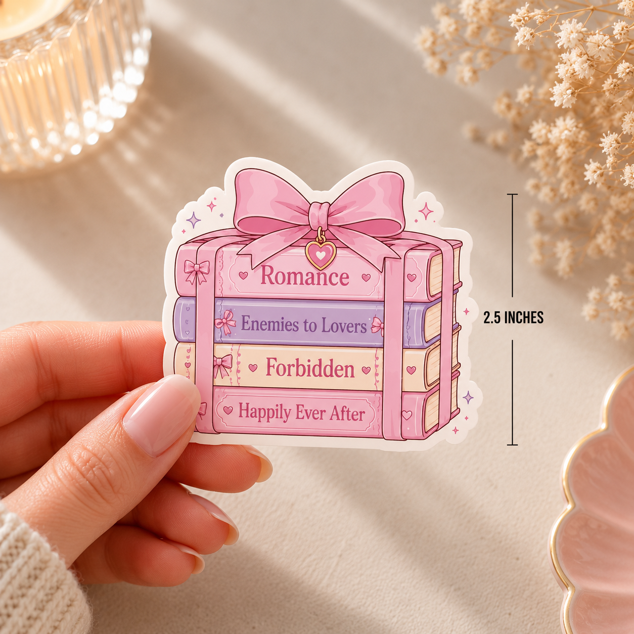 Romance Book Stack Matte finish Die Cut Sticker