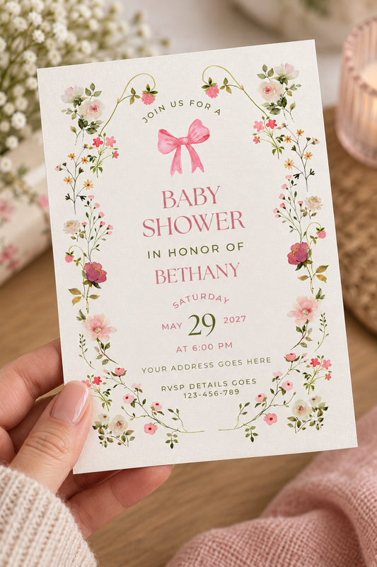 Personalised Blush Floral Baby Shower Invitations