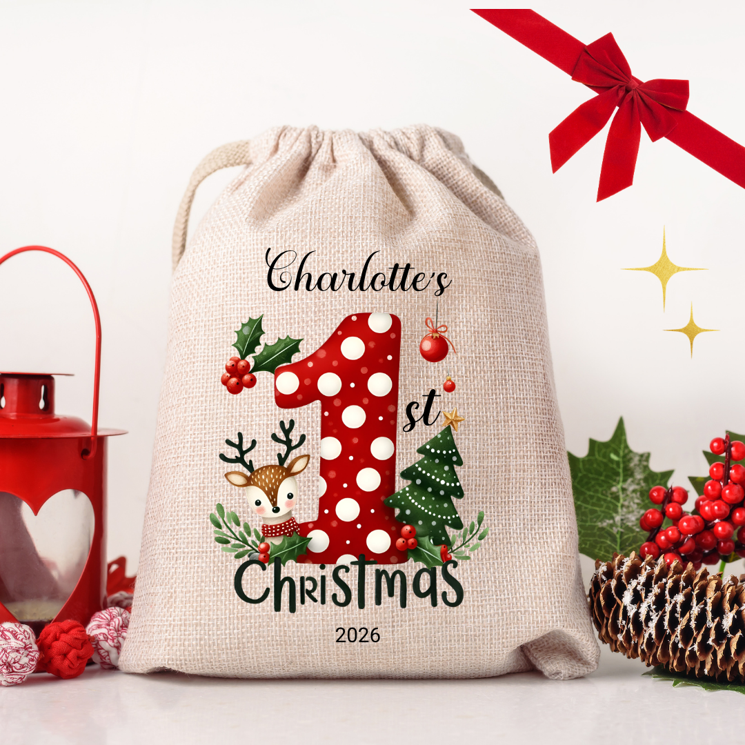 Personalised Medium Christmas Sack – My First Christmas with Date