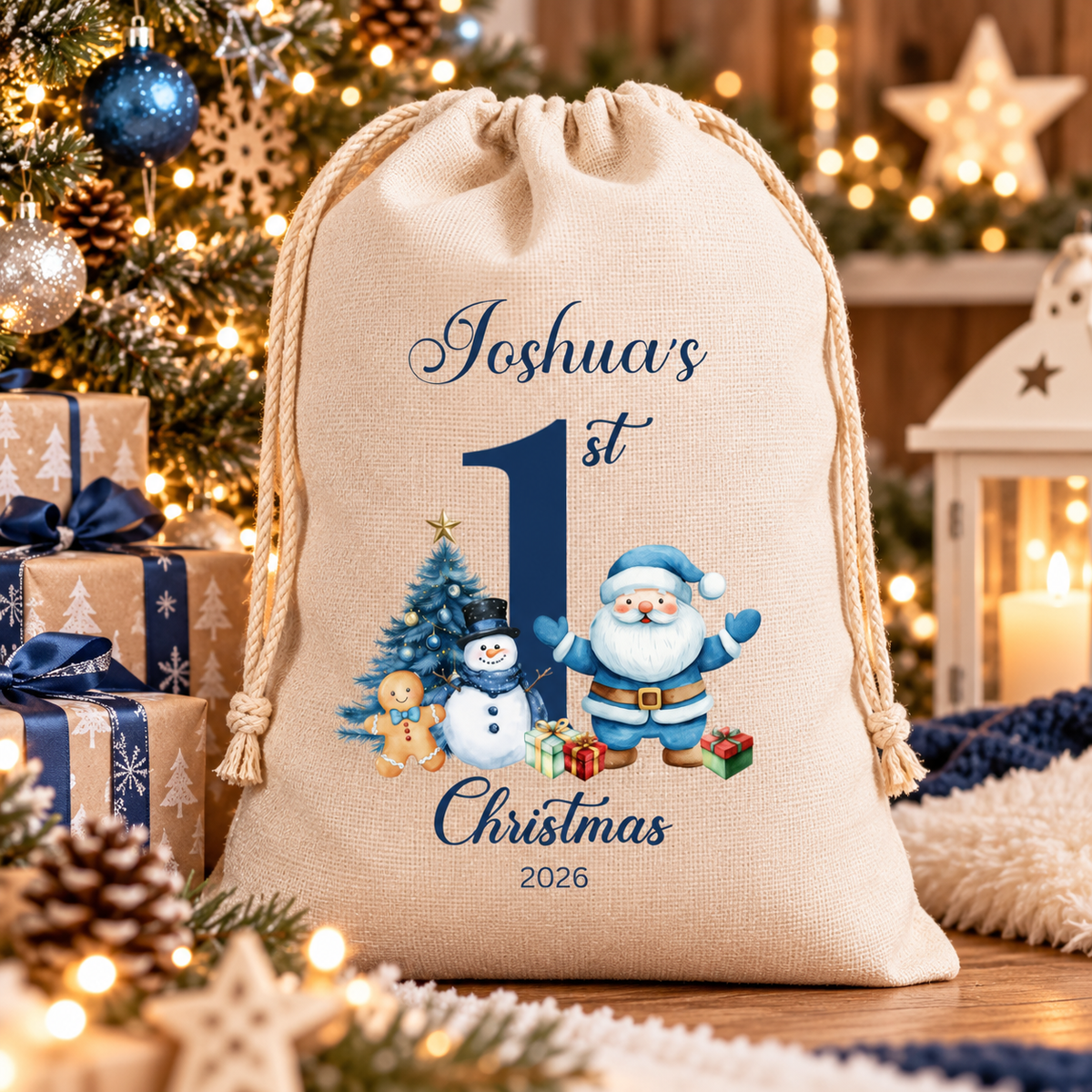 Personalised Medium Christmas Sack – My First Christmas with Date