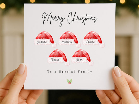 Personalised Family Christmas Card: Santa Hats