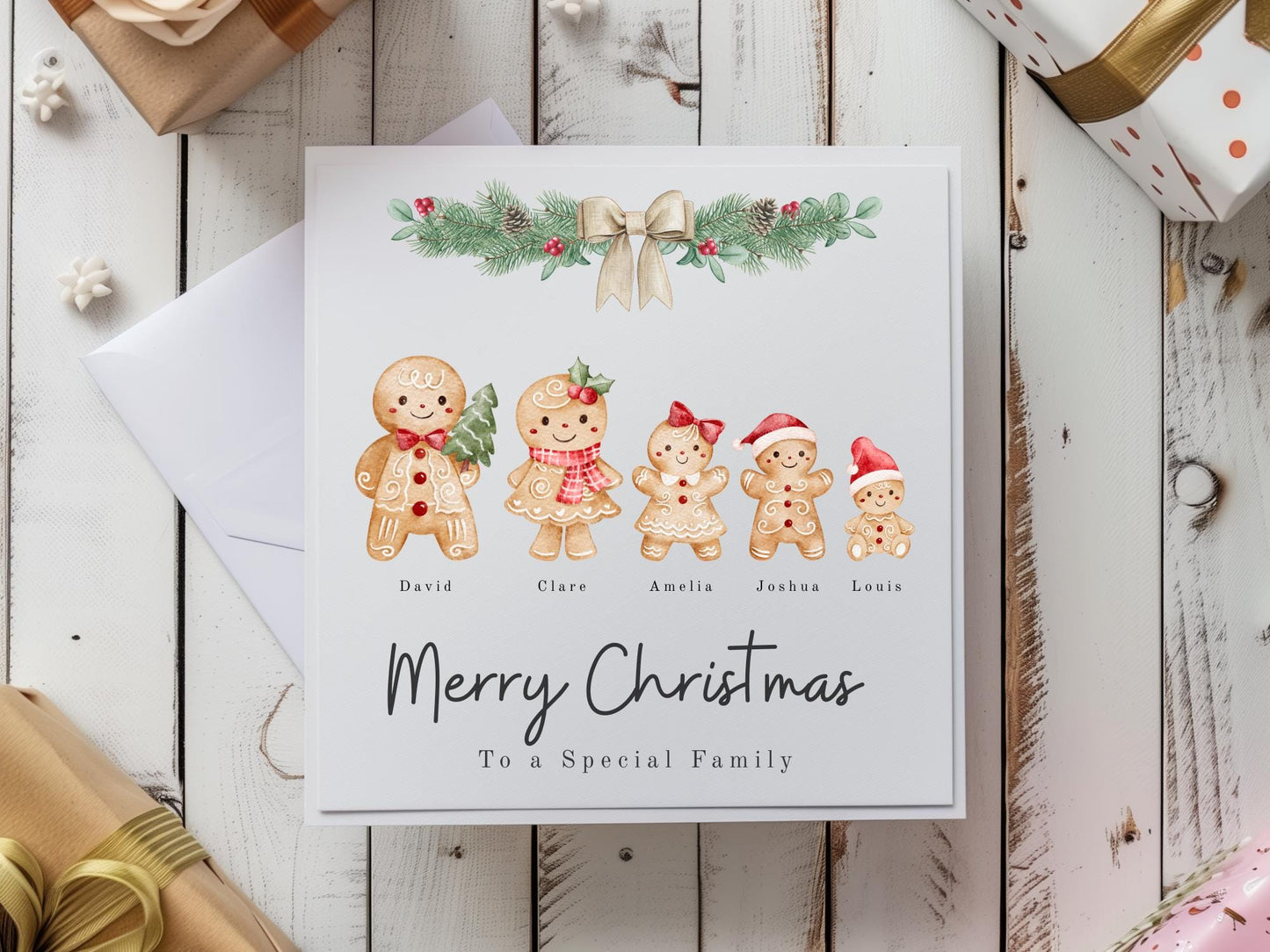 Personalised Gingerbread Family Christmas Card: Custom Names Card