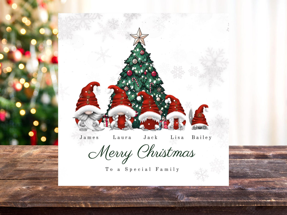 Personalised Gonk Family Christmas Card with Names