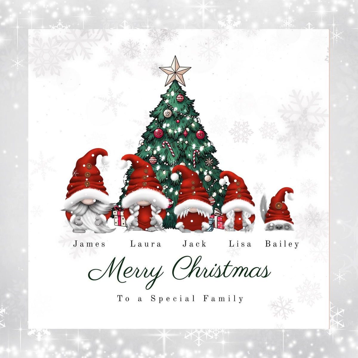 Personalised Gonk Family Christmas Card with Names