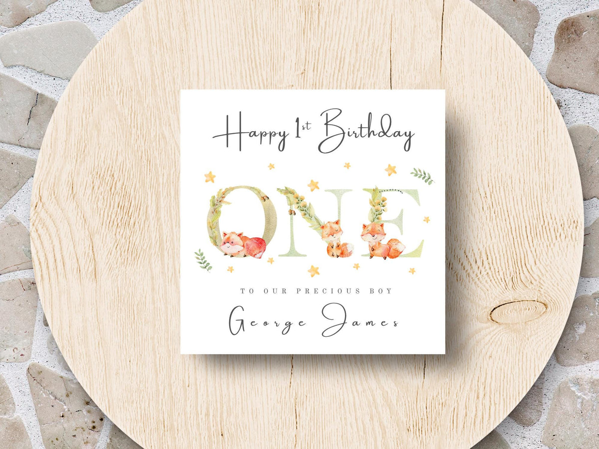 Personalised 1st (First) Birthday Card: Woodland Fox Theme