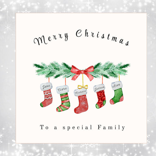 Personalised Christmas Stocking Card: Handmade Festive Family Card