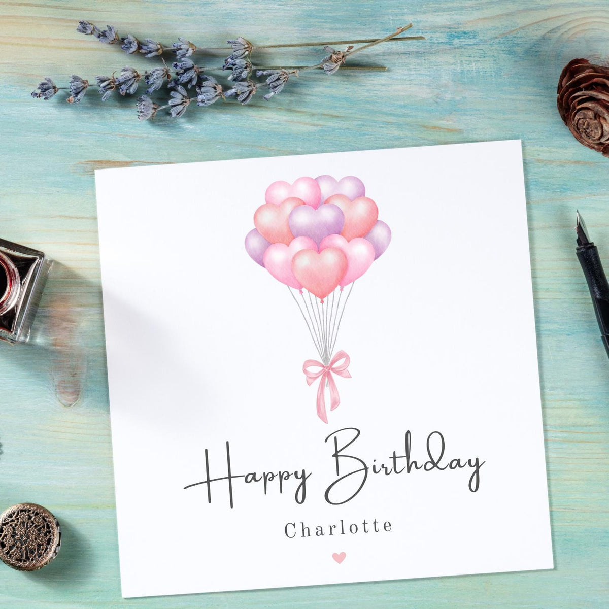 Personalised Pink Balloon Bouquet Birthday Card for Her