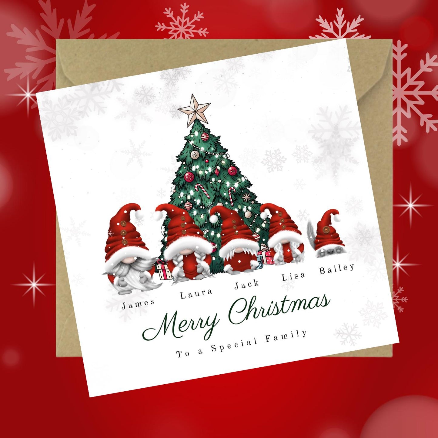 Personalised Gonk Family Christmas Card with Names