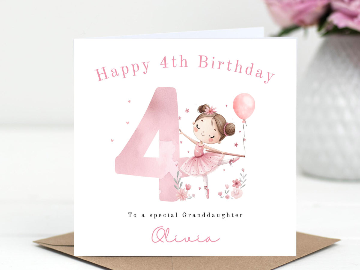 Personalised Pink Ballerina Birthday Card for her