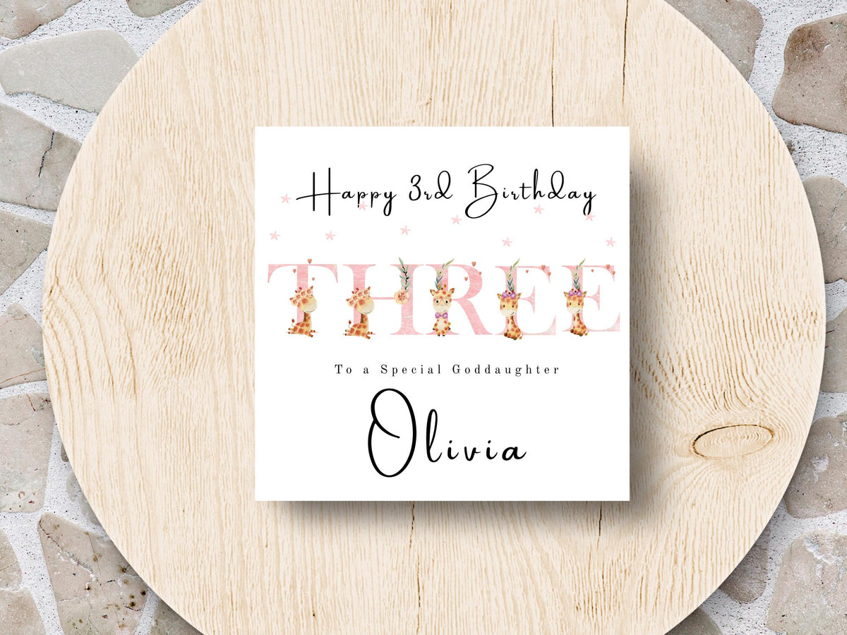 Personalised Pink Age Giraffe Birthday Card for her