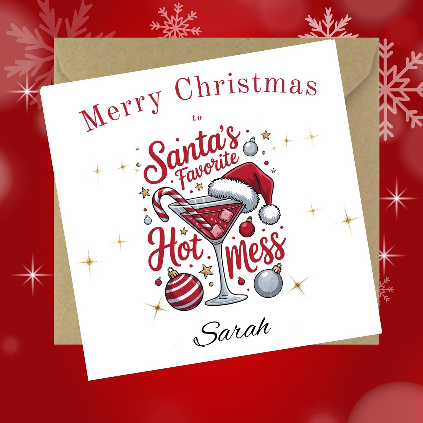Personalised Santas Hot mess Cocktail Christmas Card - Custom