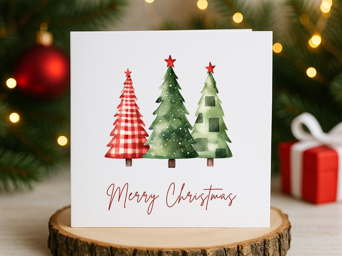 Handmade Plaid Tartan Christmas Tree Cards: Festive Card Set of 6