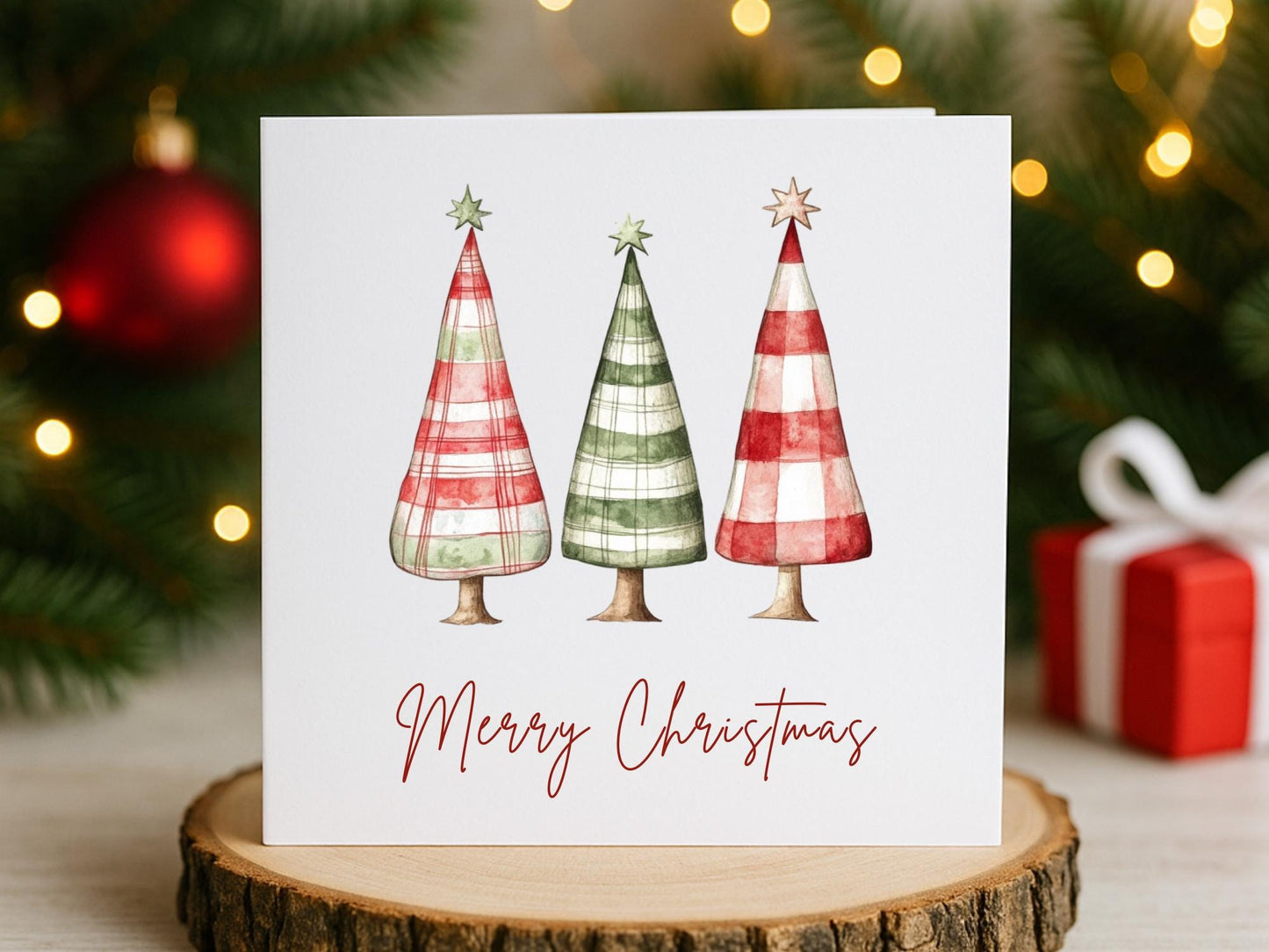 Handmade Plaid Tartan Christmas Tree Cards: Festive Card Set of 6