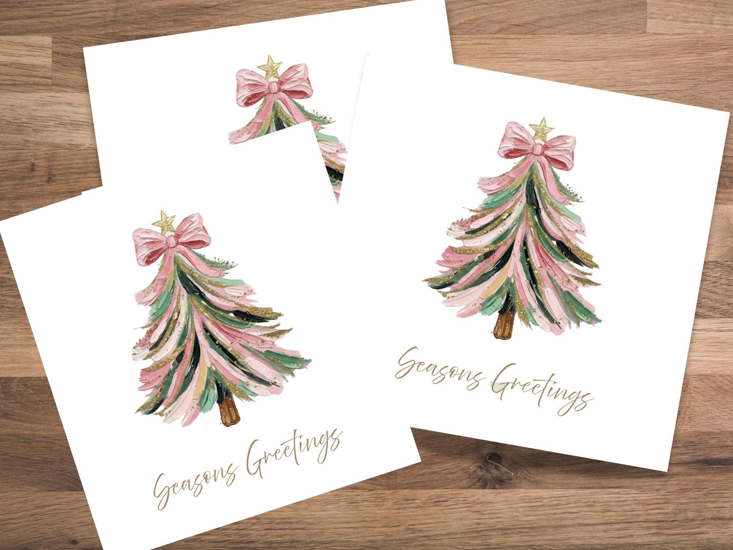 Watercolour pink print Christmas Tree Cards - Single or Multipack Seasons Greetings