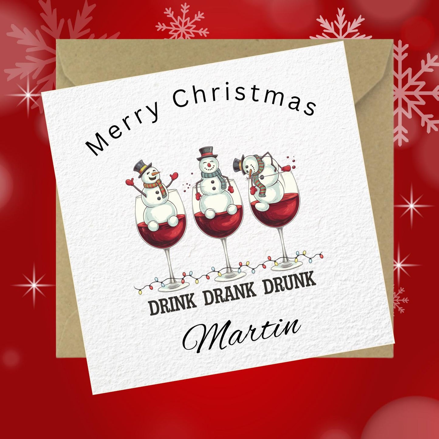 Handmade Personalised Drink Drank Drunk Fun Christmas Card - Festive Fun