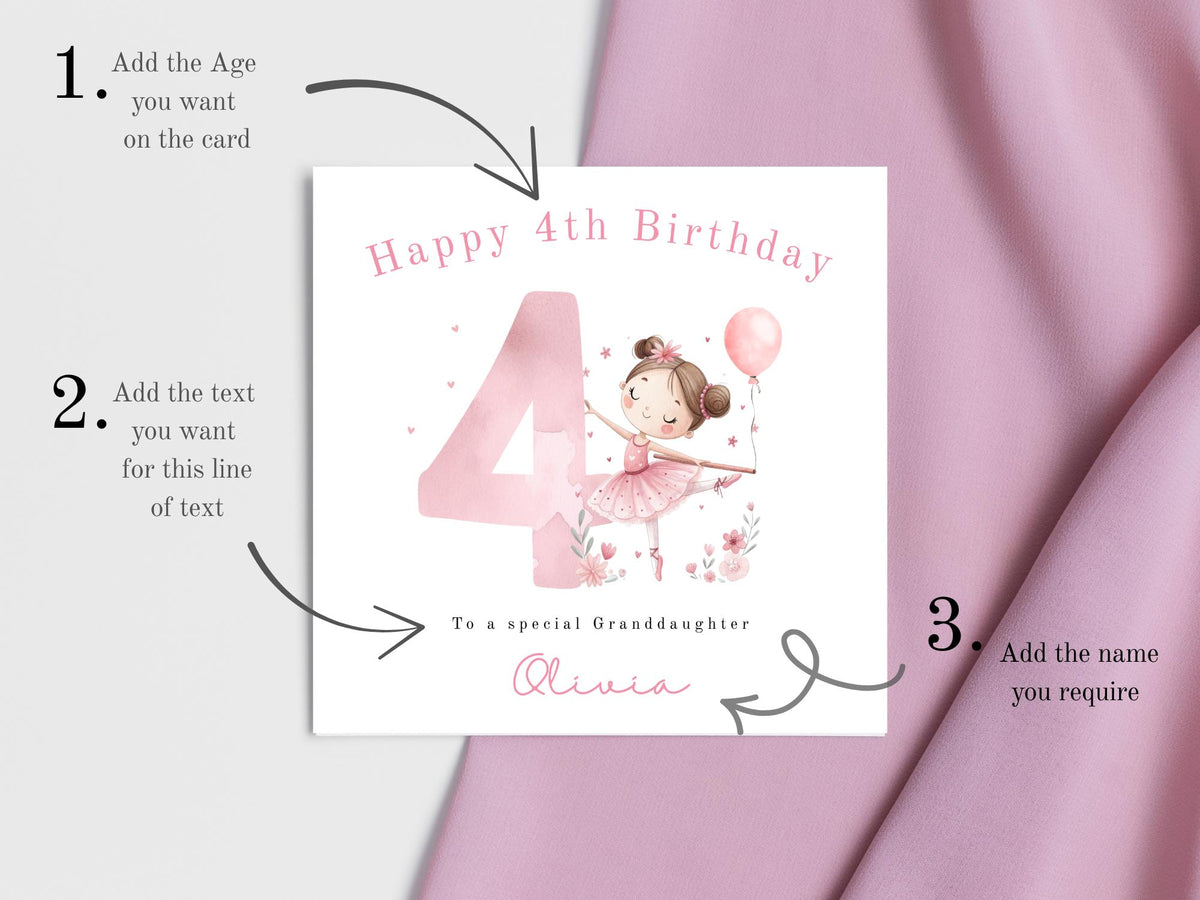 Personalised Pink Ballerina Birthday Card for her