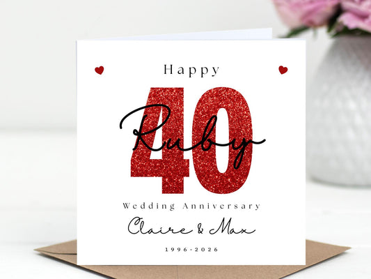 Ruby 40th Wedding Anniversary Card – Personalised