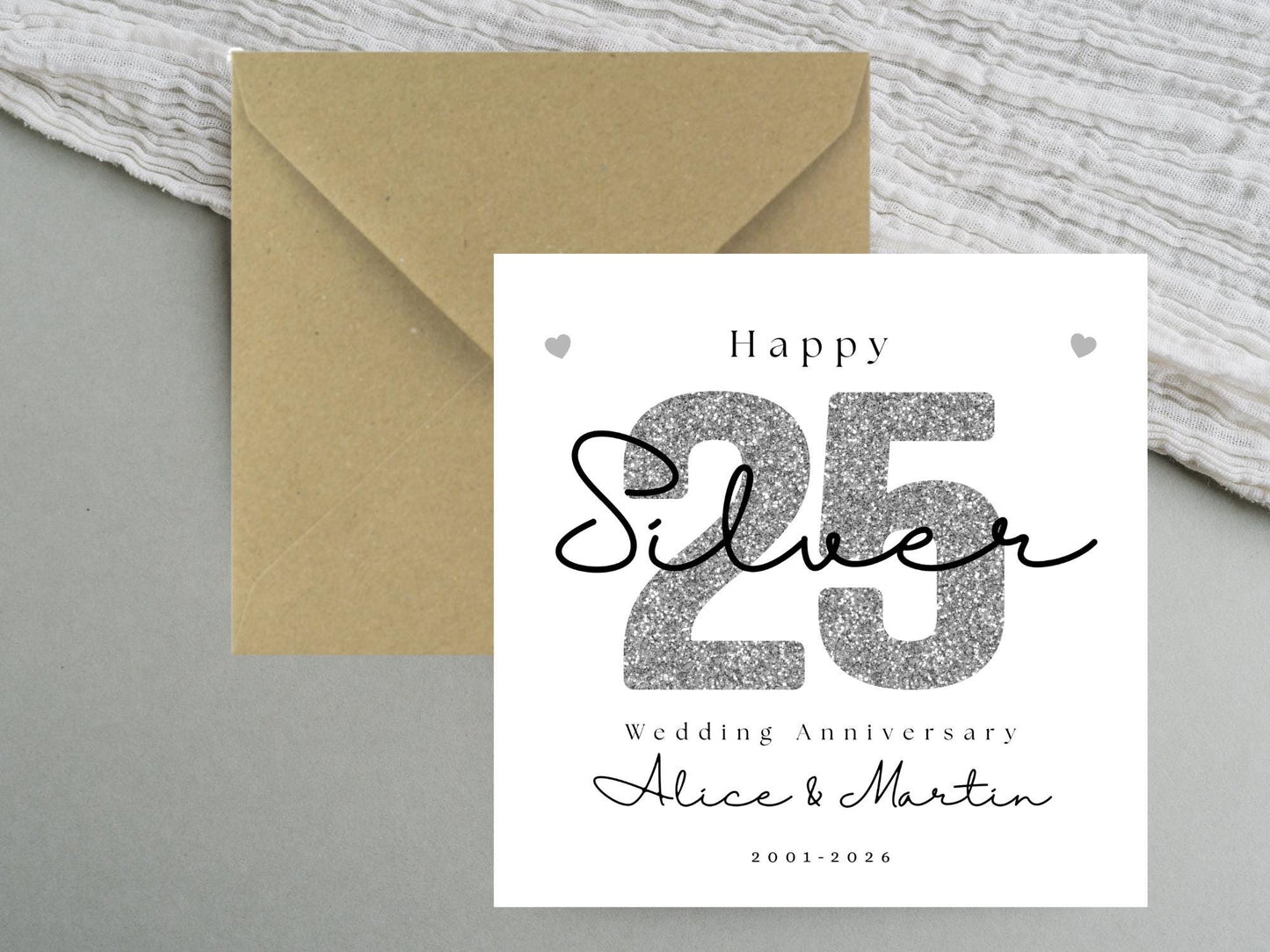 Personalised Silver 25th Wedding Anniversary Card