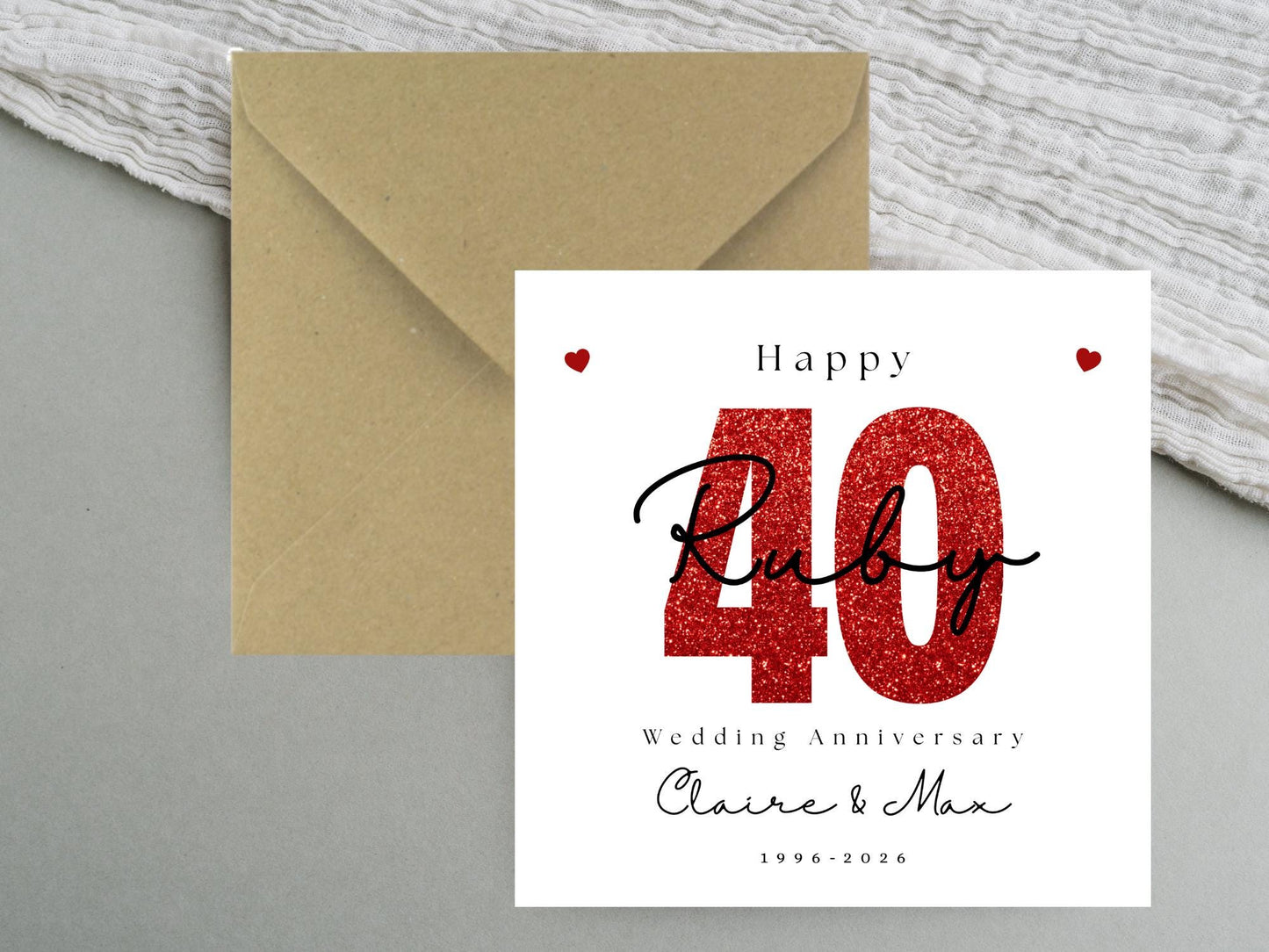 Ruby 40th Wedding Anniversary Card – Personalised