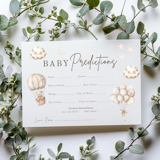 Baby Predictions cards - Baby Shower Game Teddy Bear with Balloons