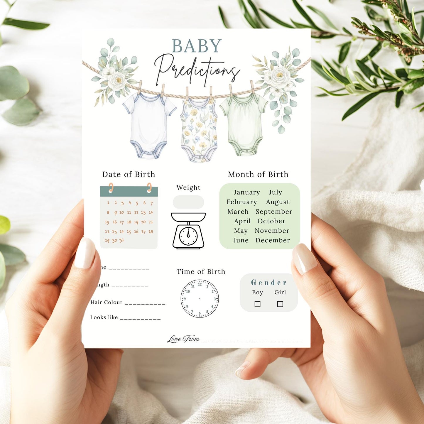 Baby Shower Prediction cards game