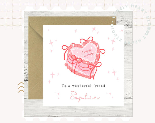 Personalised Heart Cream Cake Birthday Card for her