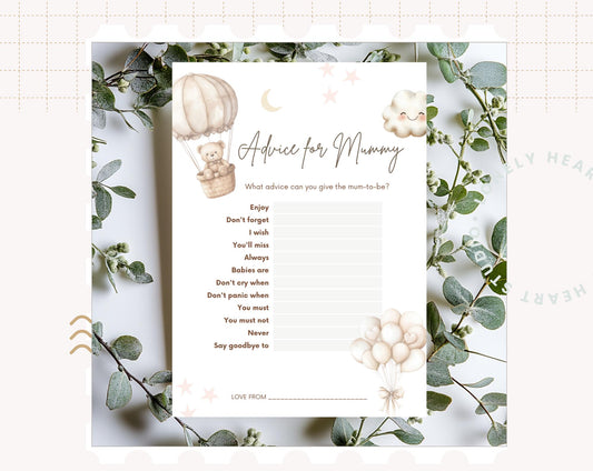 Advice for Mummy - Baby Shower Game Teddy Bear with Balloons