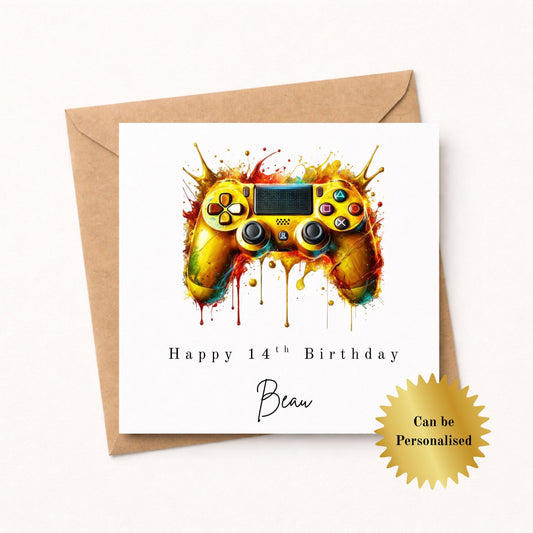 PlayStation style Controller Birthday Card - Personalised Gamer Card - Choice of 6 Colours - Splash Art