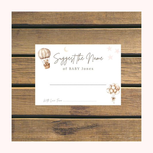 Personalised Guess the Baby Name Game Cards