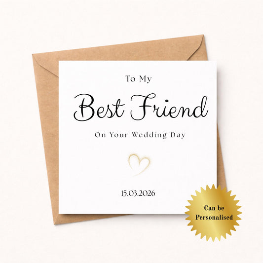 Best Friend Wedding Card – Minimalist Gold Heart