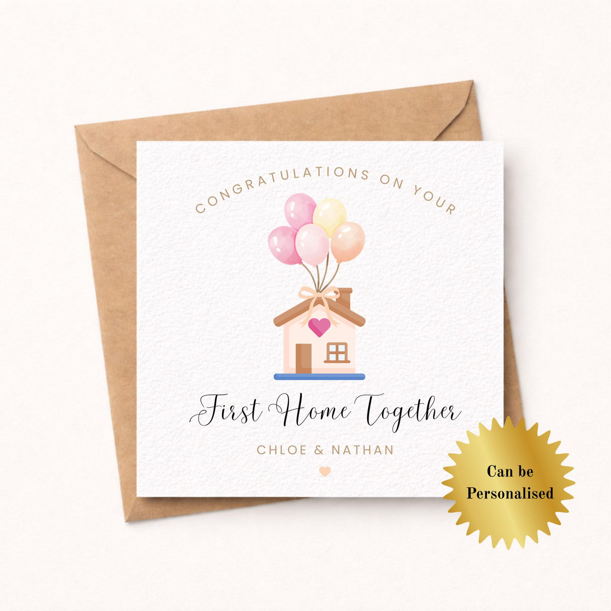 Personalised First New Home Card - House with Balloons
