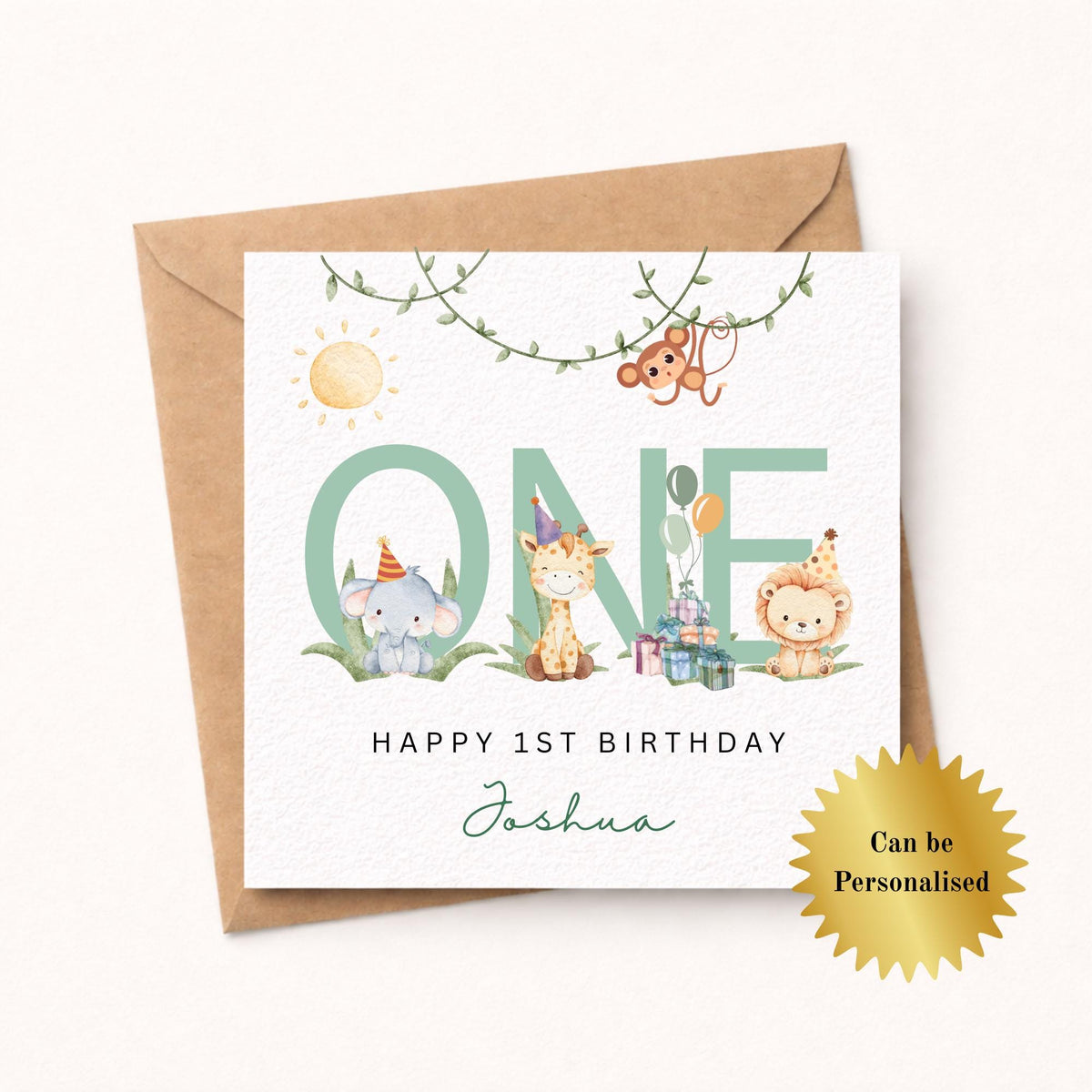 Safari Animals First Birthday Card