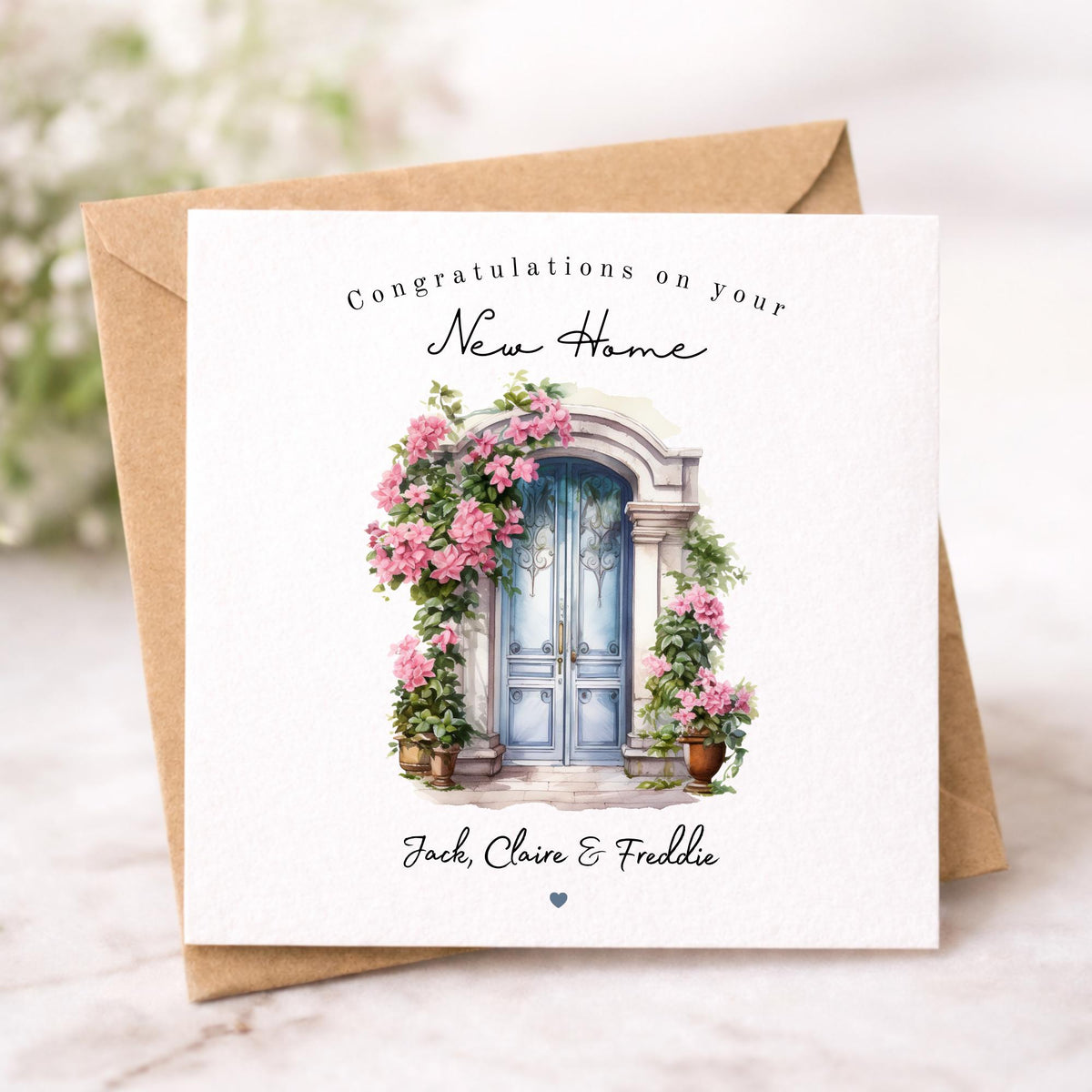 New Home Card, Watercolor Door Personalised New Home Card