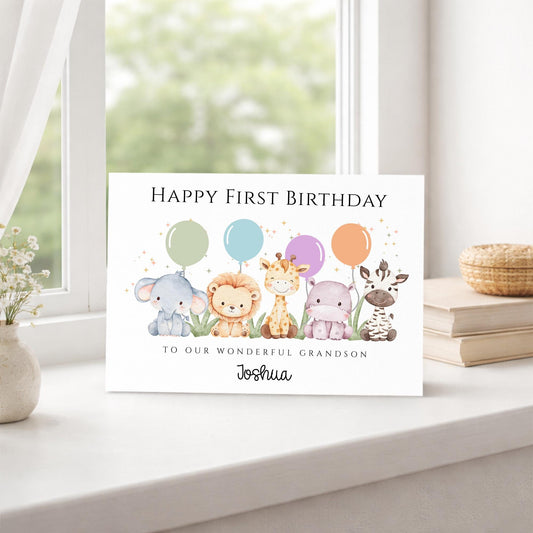 Personalised 1st Birthday Safari Animals First Birthday Card
