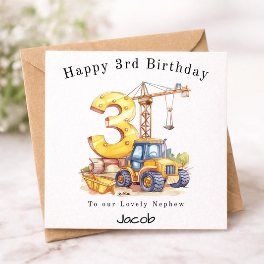 Personalised Construction Digger Birthday Card