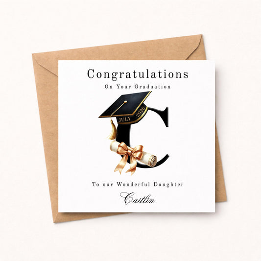 Personalised Congratulations on your Graduation Card - Choice of Initial. Custom Date For Him for Her