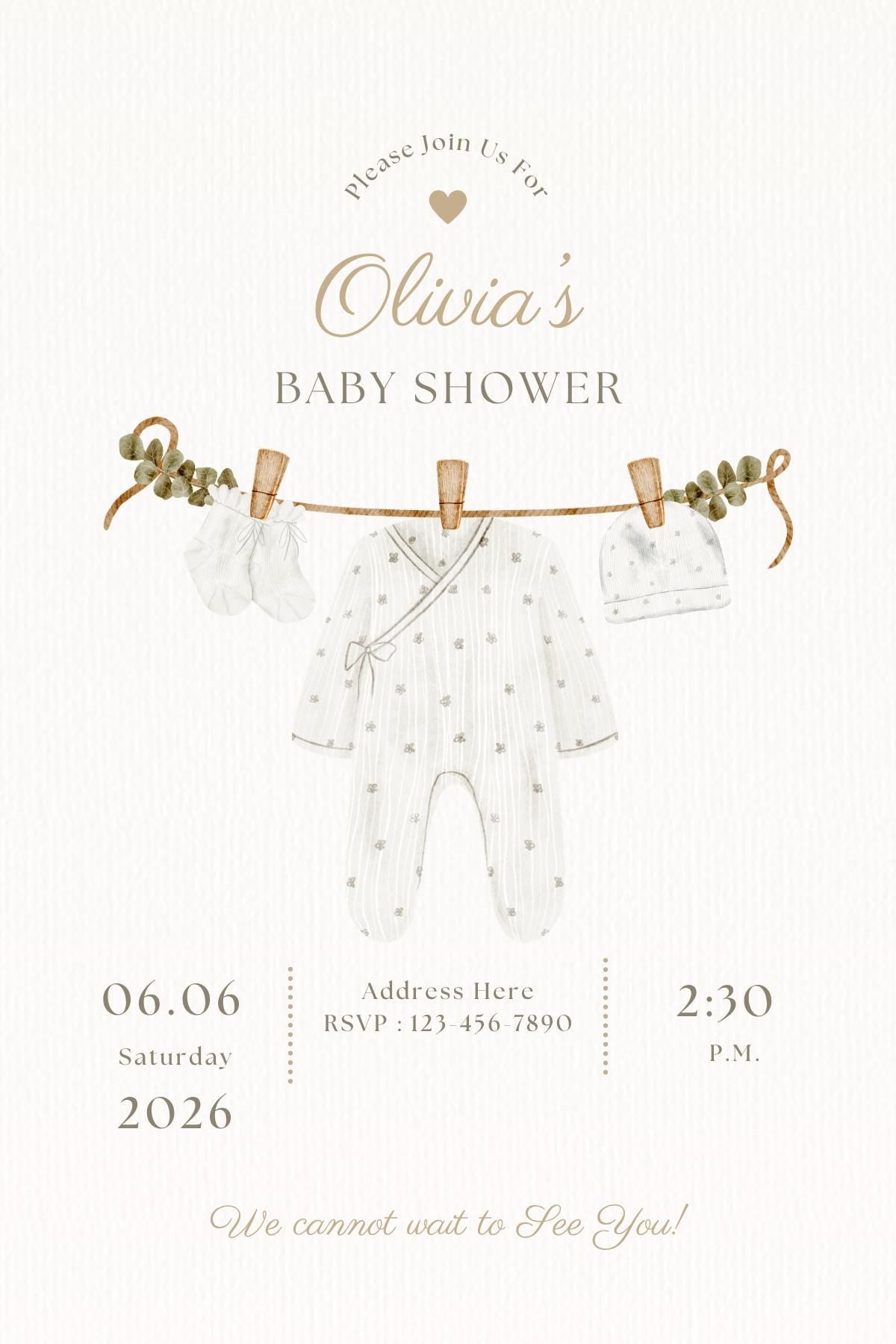 Personalised Baby Shower Invitations with Envelopes Gender Neutral Baby Grow washing line