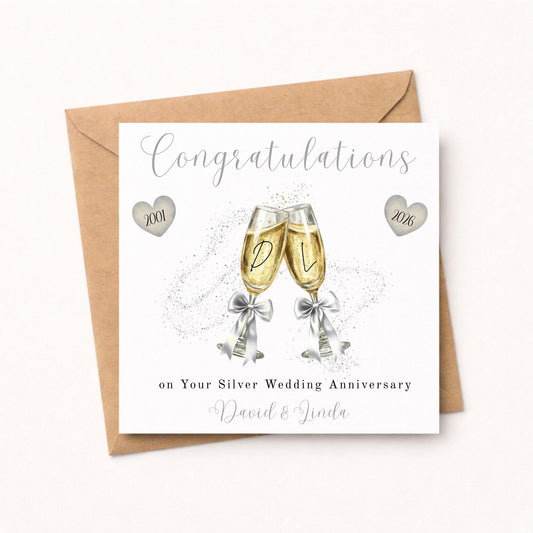 25th Wedding Anniversary Card – Personalised Silver anniversary celebration card