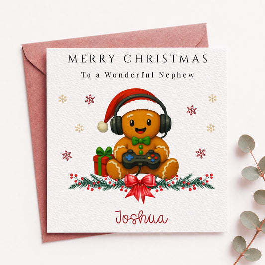 Personalised Gingerbread Gamer Christmas Card: For Him or Her