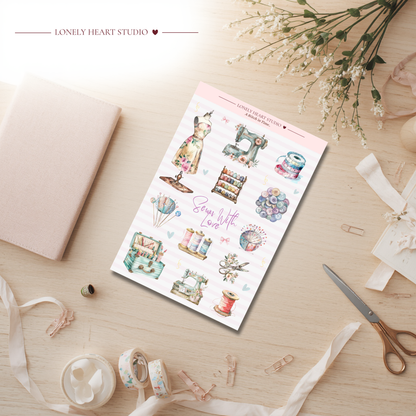 A Stitch in Time, Vintage Sewing Hobby Sticker Sheet A6