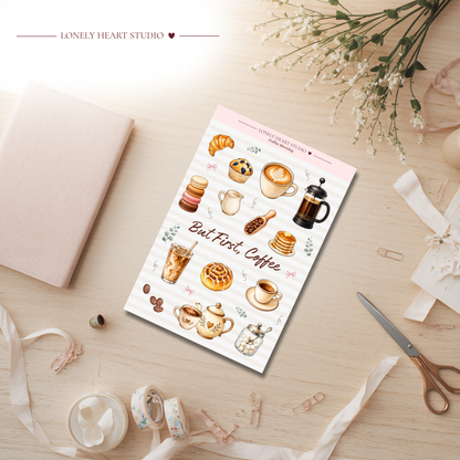 But First Coffee, Coffee Morning Sticker Sheet A6