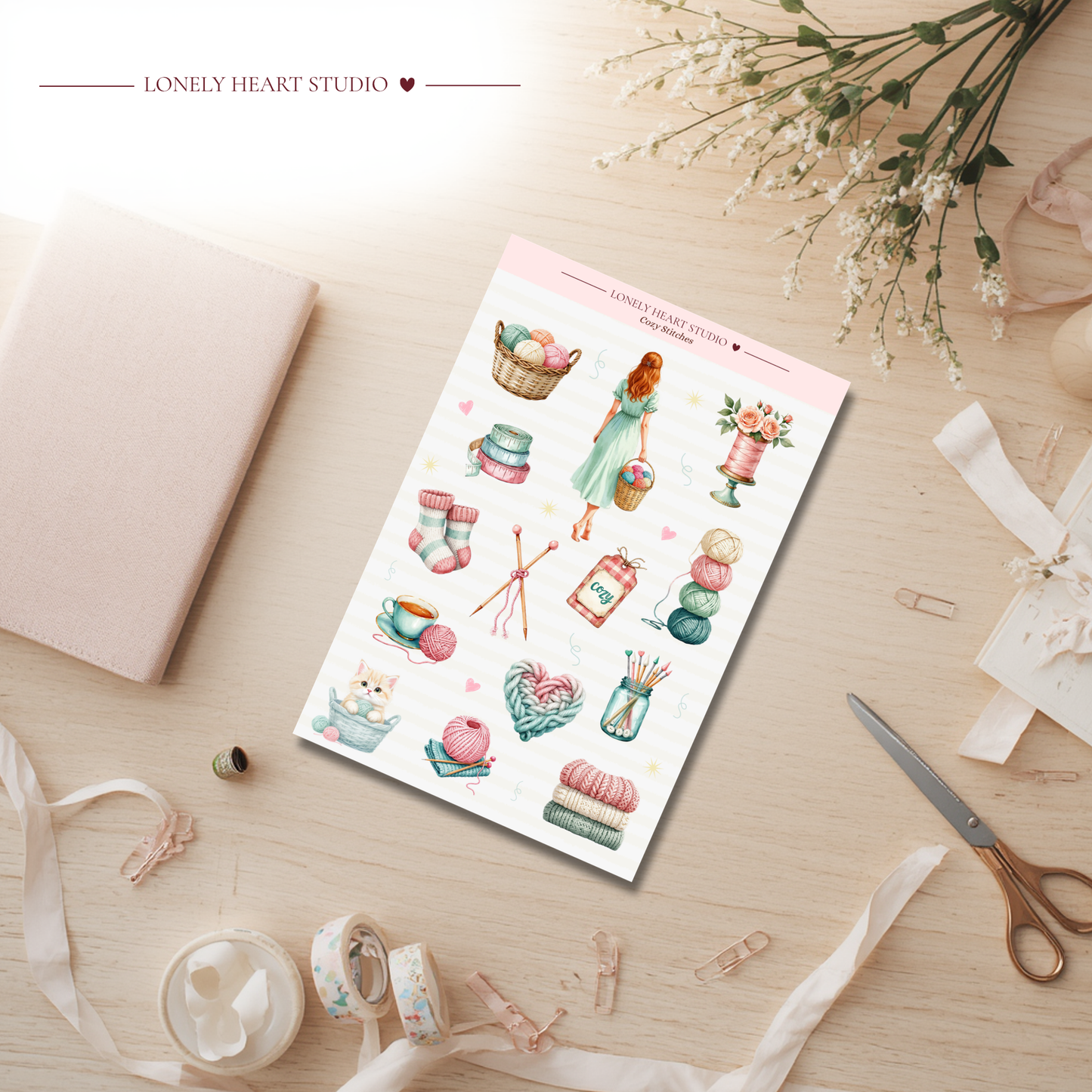 Cozy Stiches - Knitting/Crochet Sticker Sheet A6