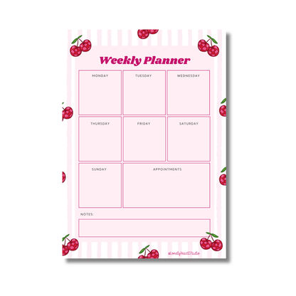 Cherry Weekly Planner Pad | A5 Desk Organiser with Notes & Appointments